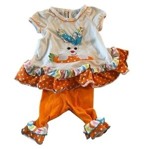 Jessica Ann Baby Girl Easter Outfit bunny ruffled bottoms size 12 months
